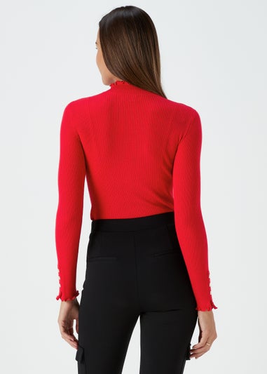 Et Vous Red High Neck Line Knit Long Sleeve T-Shirt