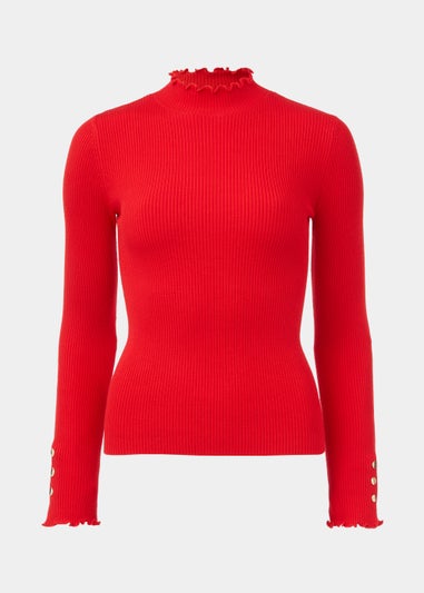 Et Vous Red High Neck Line Knit Long Sleeve T-Shirt