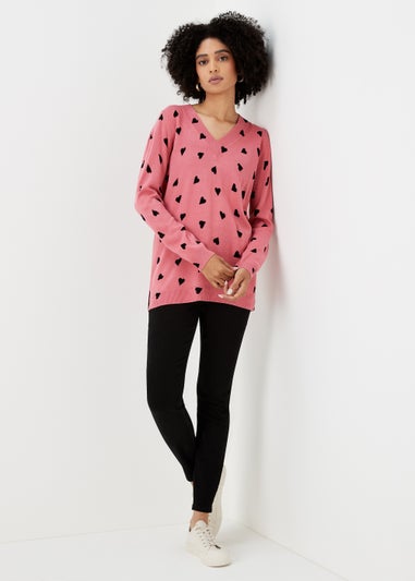 Pink Heart Print Soft Touch Jumper