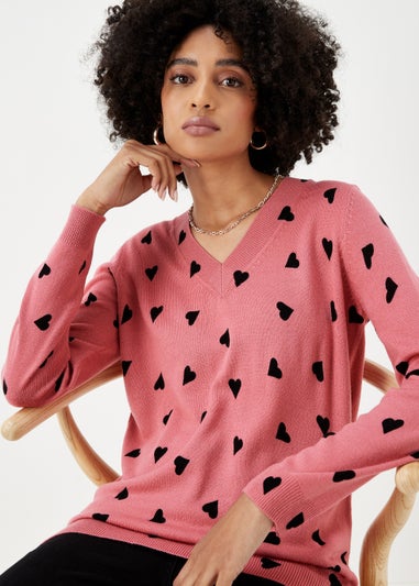 Pink Heart Print Soft Touch Jumper