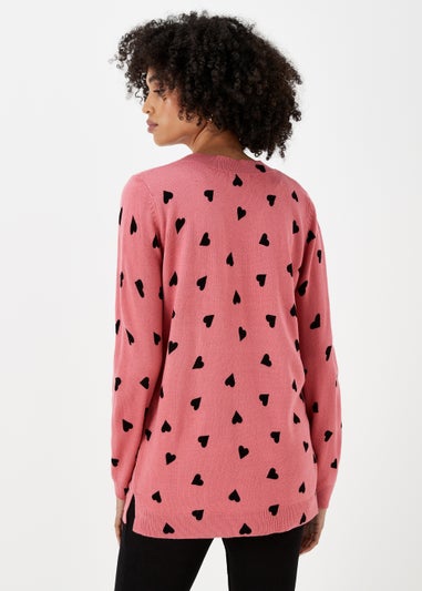 Pink Heart Print Soft Touch Jumper