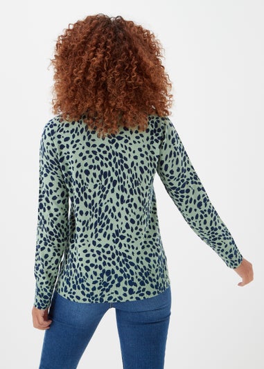 Green Spot Print Soft Round Neck Jumper