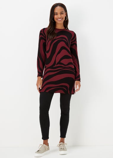 Burgundy Swirl Print Super Soft Tunic Dress