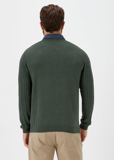 Lincoln Green Mock Shirt Cable Knit  Jumper
