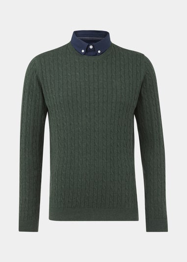 Lincoln Green Mock Shirt Cable Knit  Jumper