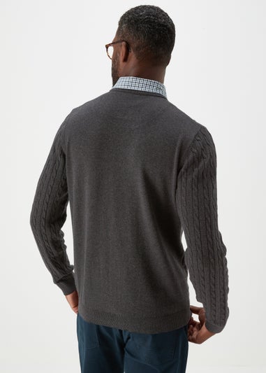 Lincoln Charcoal Mock Shirt Cable Knit  Jumper