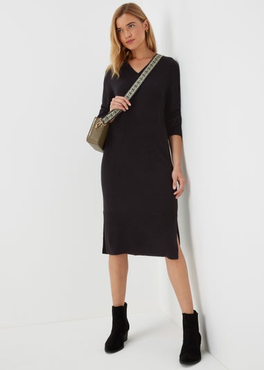 Black V-Neck Soft Dress