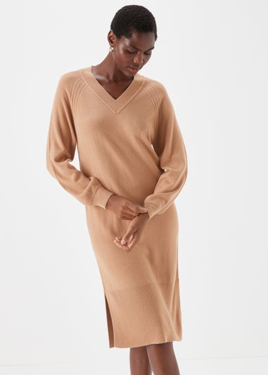 Camel V-Neck Soft Dress