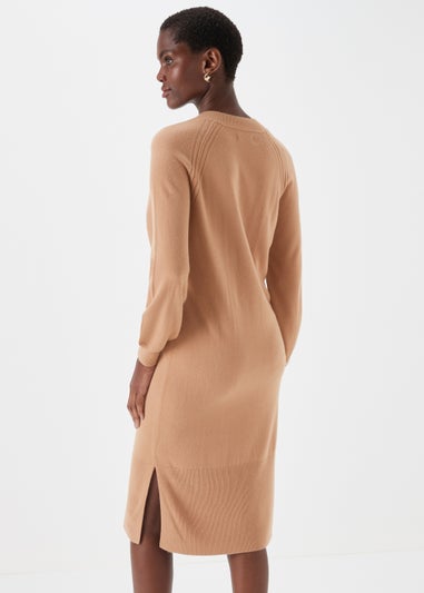 Camel V-Neck Soft Dress