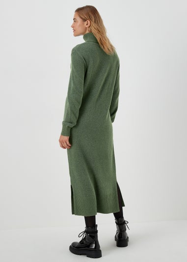 Green Roll Neck Knitted Dress