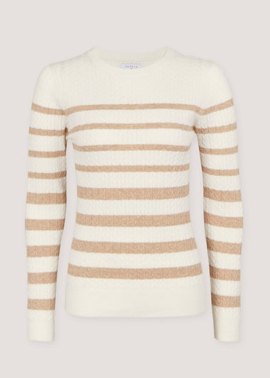 Taupe Stripe Baby Cable Jumper