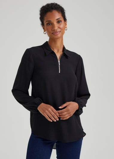 Et Vous Black Half Zip Blouse