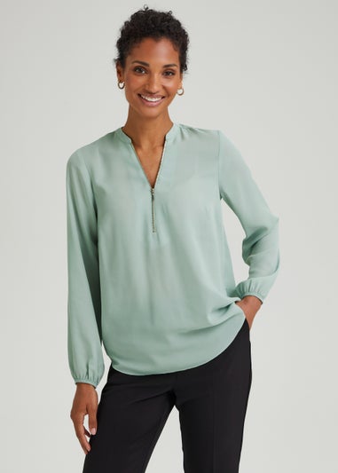 Et Vous Mint Half Zip Blouse