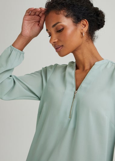 Et Vous Mint Half Zip Blouse