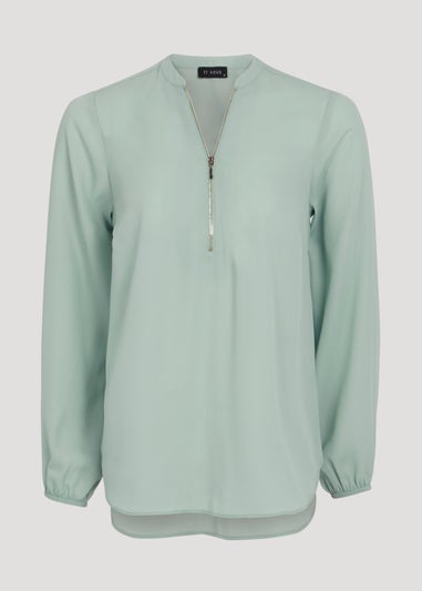 Et Vous Mint Half Zip Blouse