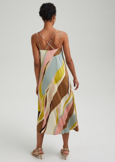 Et Vous Multicoloured Splice Print Midi Cami Dress