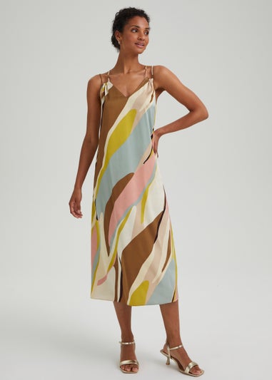 Et Vous Multicoloured Splice Print Midi Cami Dress