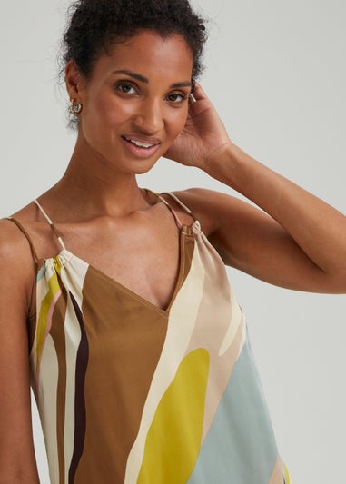 Et Vous Multicoloured Splice Print Midi Cami Dress