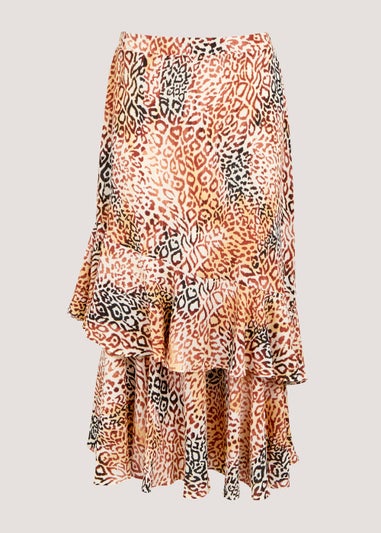 Et Vous Pink Animal Print Tiered Skirt