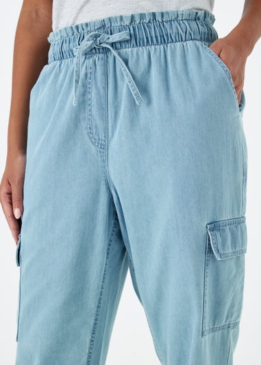 Mid Wash Denim Cargo Trousers