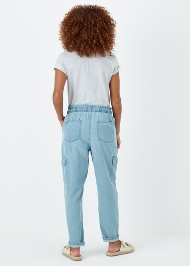 Mid Wash Denim Cargo Trousers