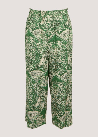 Green Print Cropped Trousers