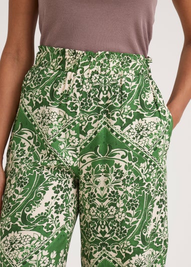 Green Print Cropped Trousers