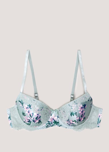 Green Floral Print Satin Co-Ord Brazilian Knickers