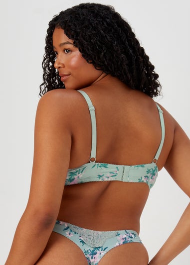 DD+ Green Satin Floral Print Bra