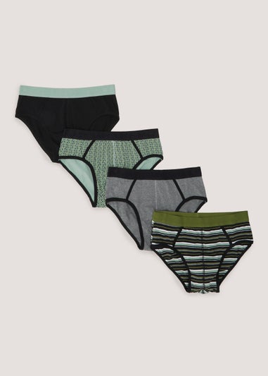 4 Pack Green Plain & Print Briefs