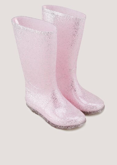 Girls Pink Glitter PVC Wellies (Younger 10-Older 5)