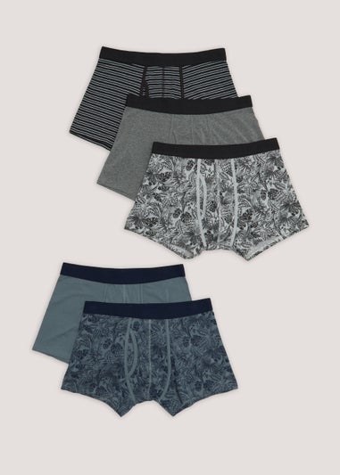 5 Pack Blue Floral Print Keyhole Trunks