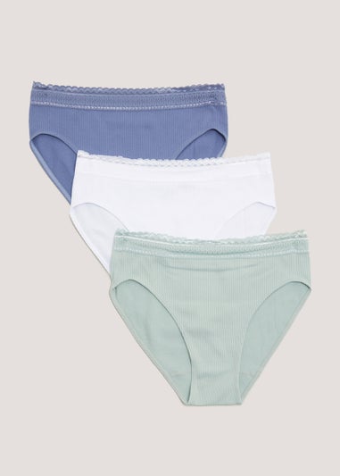 3 Pack Blue Seamless Lace Trim Knickers