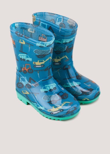 Boys Blue Transport Print PVC Wellies (Younger 4-12)