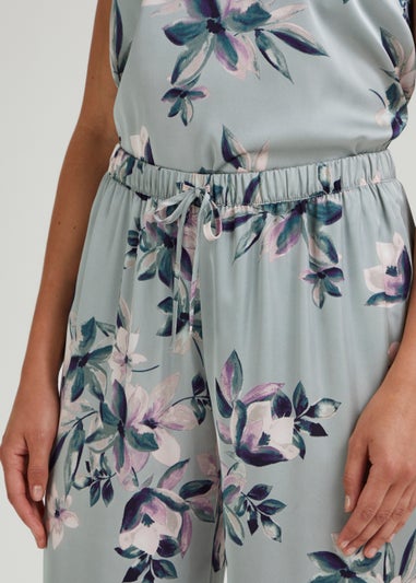 Green Satin Floral Print Pyjama Bottoms