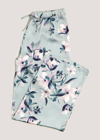 Green Satin Floral Print Pyjama Bottoms
