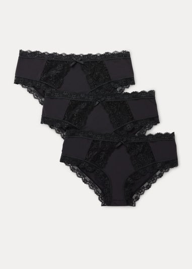 3 Pack Black Micro Lace Short Knickers