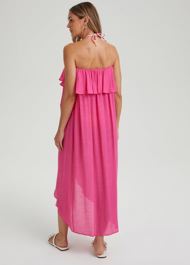 Pink Bandeau Beach Maxi Dress