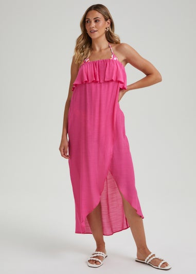 Pink Bandeau Beach Maxi Dress