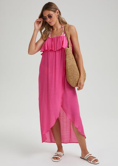 Pink Bandeau Beach Maxi Dress