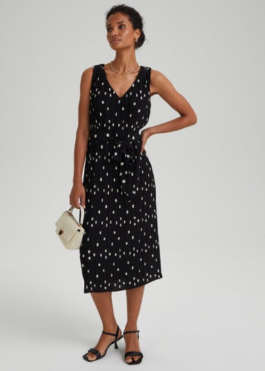 Et Vous Black Spot Plisse Midi Dress