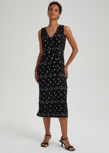 Et Vous Black Spot Plisse Midi Dress