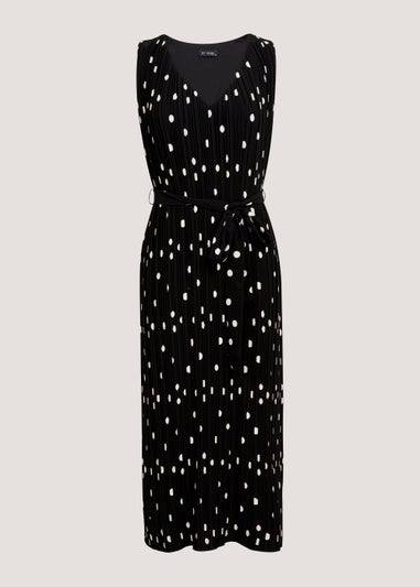 Et Vous Black Spot Plisse Midi Dress