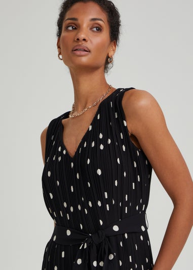 Et Vous Black Spot Plisse Midi Dress