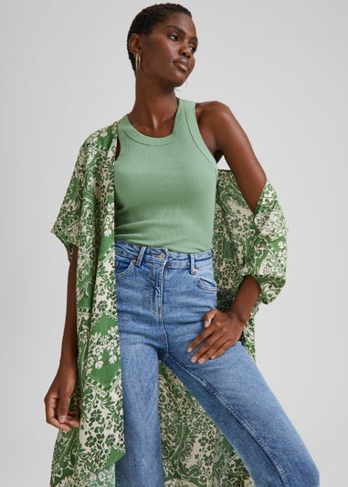 Green Scarf Print Kimono