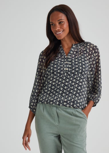 Blue Print Chiffon Co-Ord Blouse