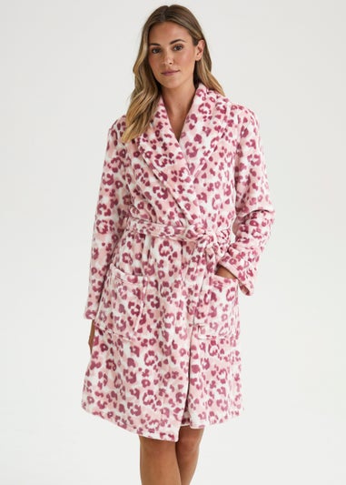 Cream & Pink Animal Print Fleece Dressing Gown