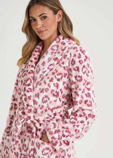 Cream & Pink Animal Print Fleece Dressing Gown