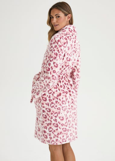 Cream & Pink Animal Print Fleece Dressing Gown