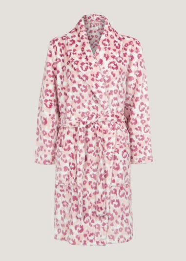 Cream & Pink Animal Print Fleece Dressing Gown